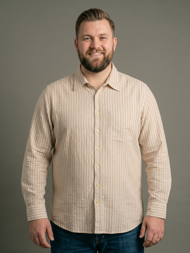 Men Plus Size Xylaris Light Brown Striped Shirts