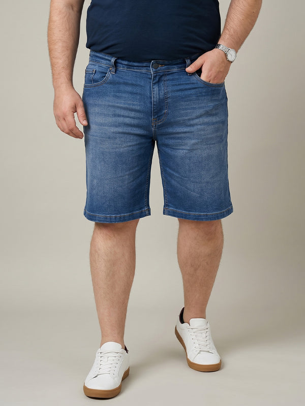 Men Plus Size Exuberant Blue Washed Shorts