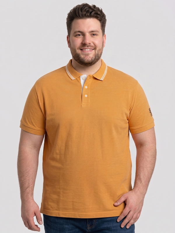 Men Plus Size Inscription Yellow Printed Polo