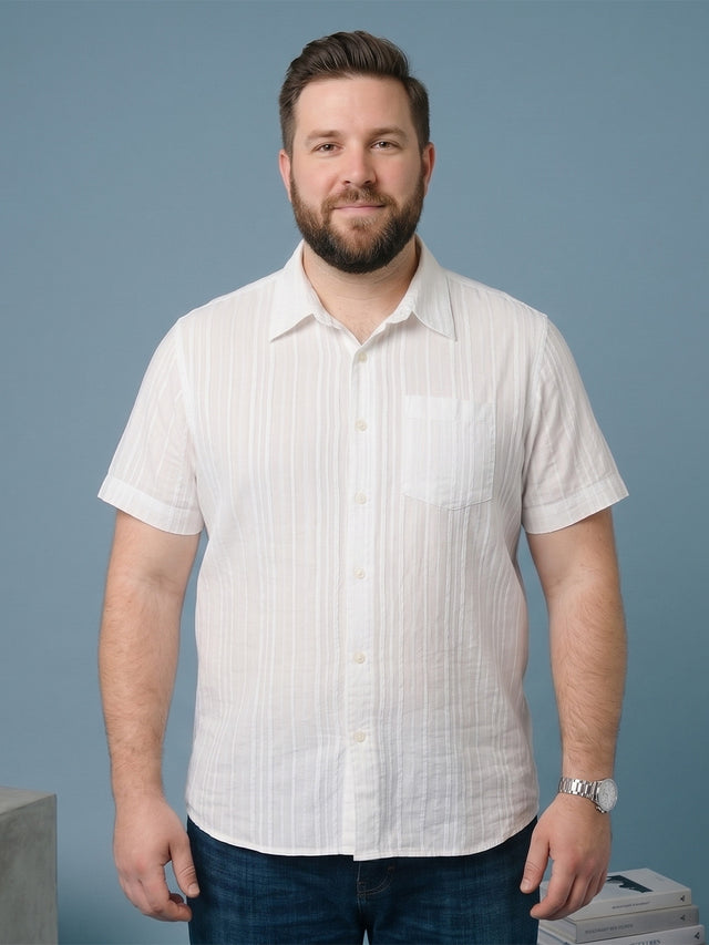 Men Plus Size Bonewhite White Textured Shirts