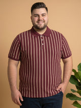 Men Plus Size Merlot Multi Striped Polo