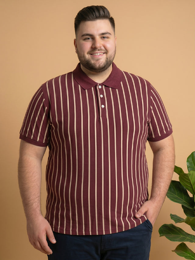 Men Plus Size Merlot Multi Striped Polo
