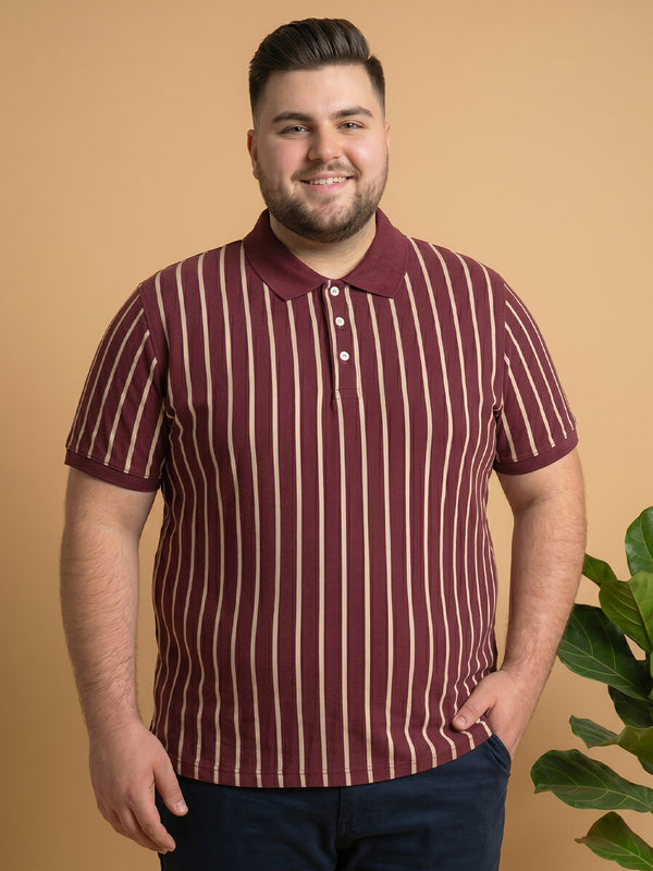 Men Plus Size Merlot Multi Striped Polo