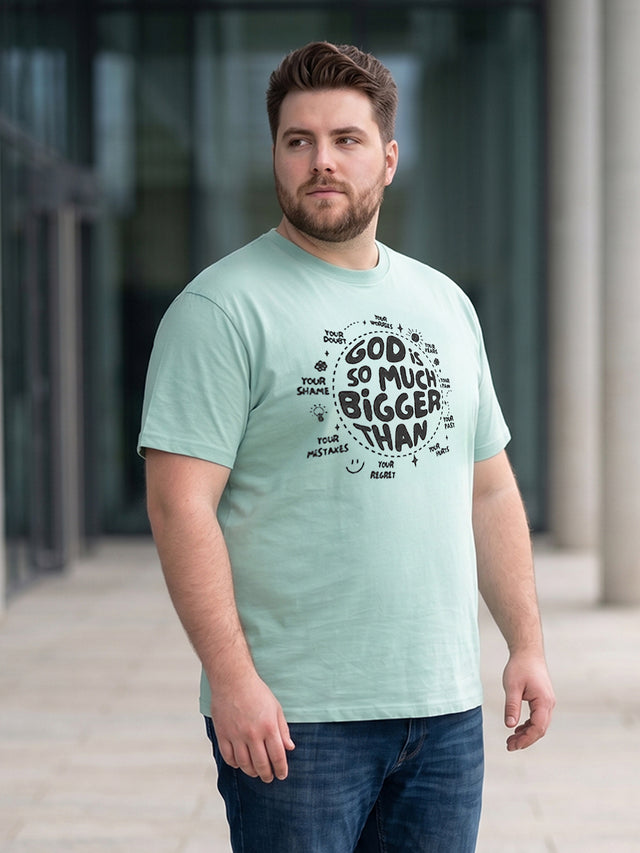 Men Plus Size Sagespirit Light Green Printed Round Neck