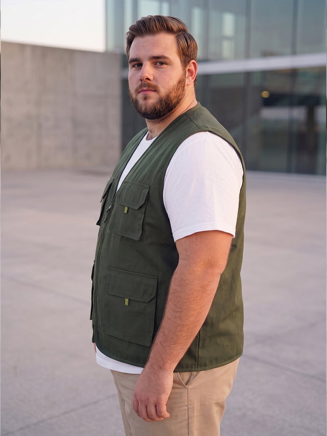 Men Plus Size Drift-Olive Solid Olive Utility Jacket