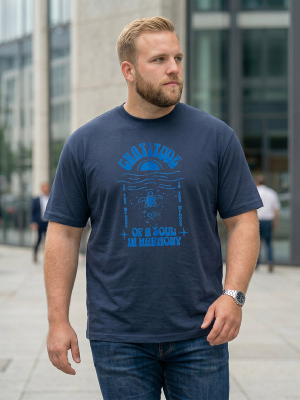 Men Plus Size Soulwave Navy Blue Printed Round Neck