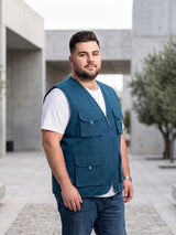 Men Plus Size Drift-Teal Solid Teal Utility Jacket