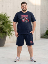 Men Plus Size Throwback Navy Blue Printed Co-Ords