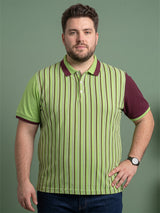 Men Plus Size Ivoryred Multi Striped Polo