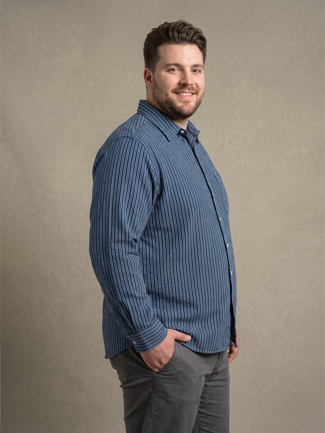 Men Plus Size Stormstripe Navy Blue Striped Shirts
