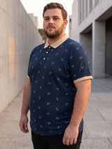 Men Plus Size Nebula Navy Blue Printed Polo