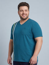 Men Plus Size Tryout Teal Solid V-Neck