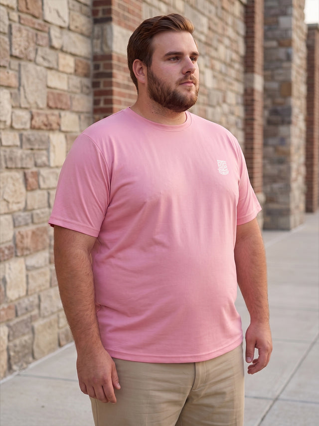 Men Plus Size Hiddenmist-Pink Solid Pink Round Neck Tshirt