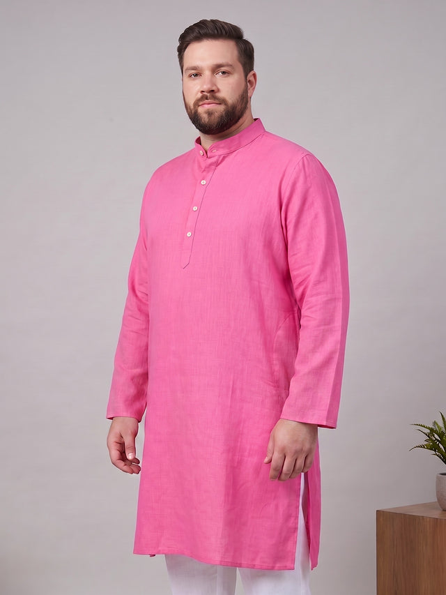 Men Plus Size Utsavon Pink Solid Kurta
