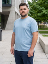 Men Plus Size Vaporcrew-Sky Blue Solid Pink Round Neck