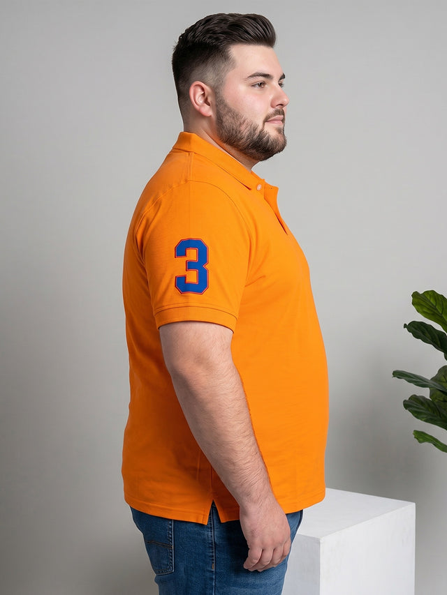Men Plus Size Aura-Orange Solid Polo