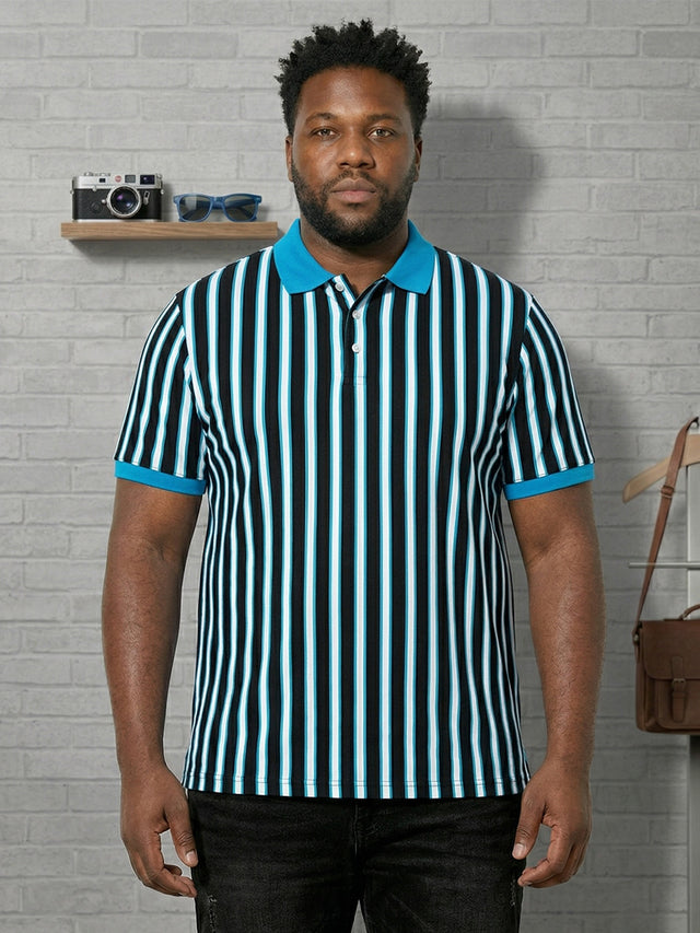 Men Plus Size Sapphire Multi Striped Polo