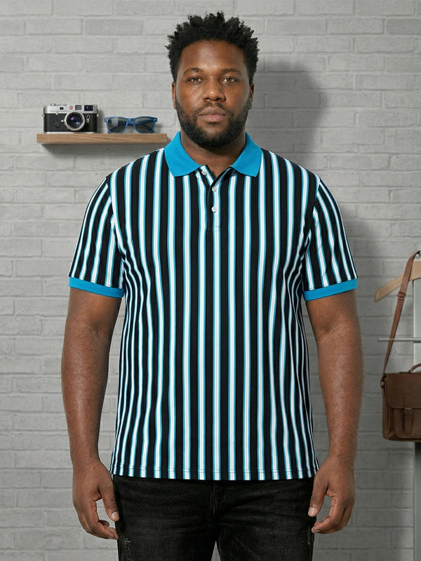 Men Plus Size Sapphire Multi Striped Polo