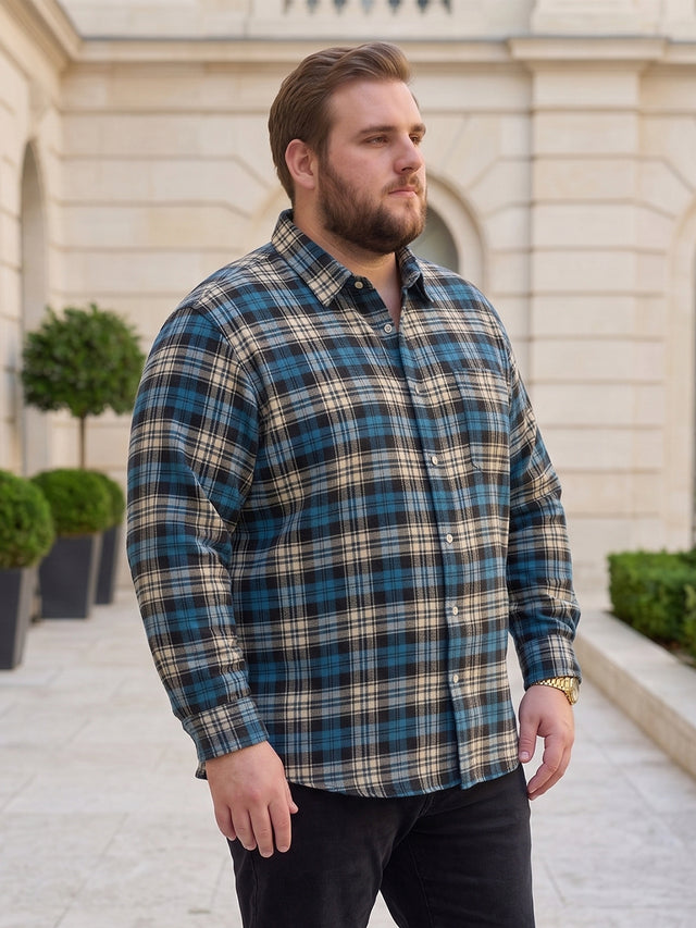 Men Plus Size Burlap Multicolor Checkered Casual Shirt
