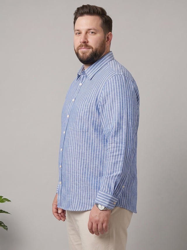 Men Plus Size Blixor Dark Blue Striped Shirts