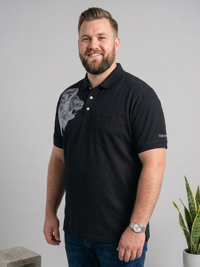 Men Plus Size Savra Black Printed Polo