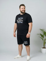 Men Plus Size Destiny Black Printed Co-Ords