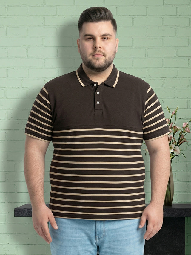Men Plus Size Truffle Multi Striped Polo