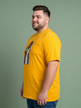 Men Plus Size Solarsketch Yellow Printed Round Neck