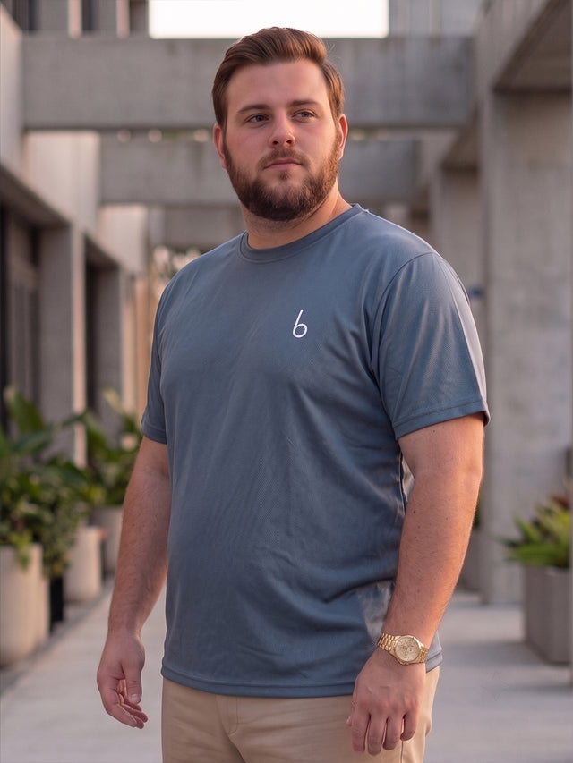 Men Plus Size Vaporcrew-Grey Solid Grey Round Neck