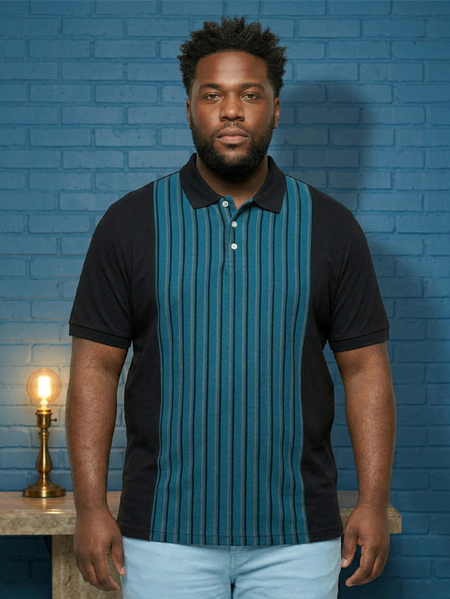 Men Plus Size Cerulean Multi Striped Polo