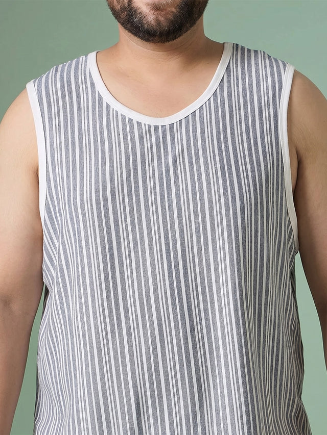 Men Plus Size Deluge White Striped Vest