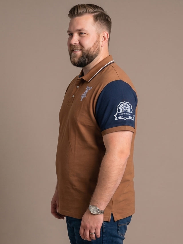 Men Plus Size Urbanglow Brown Colorblock Polo