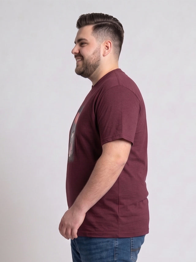 Men Plus Size Dreampaws Maroon Printed Round Neck