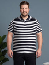 Men Plus Size Linear Multi Striped Polo