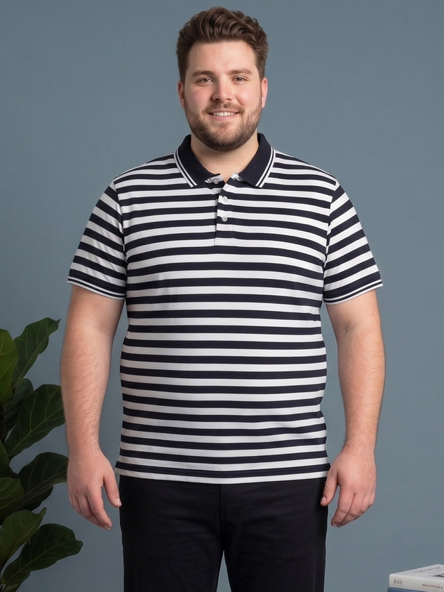 Men Plus Size Linear Multi Striped Polo