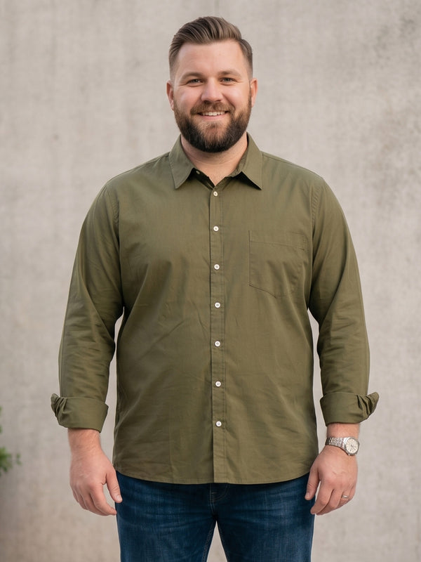 Men Plus Size Taupe Olive Solid Shirts