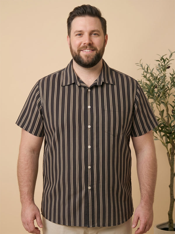 Men Plus Size Coffeescape Multi Striped Shirts