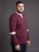 Men Plus Size Tenement Maroon Colorblock Henley