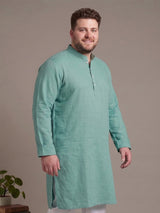 Men Plus Size Tejora Turquoise Solid Kurta