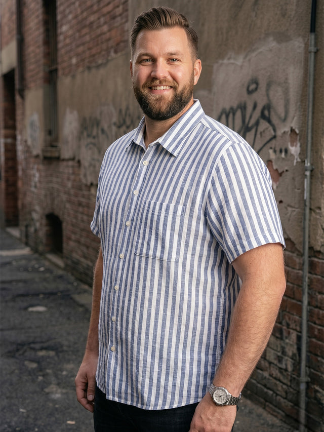Men Plus Size CoreFlex Sky Blue Striped Shirts
