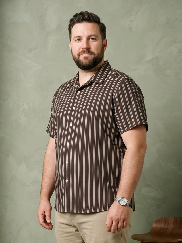 Men Plus Size Coffeescape Multi Striped Shirts