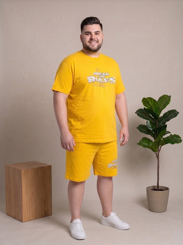 Men Plus Size Renegade Yellow Printed Co-Ords