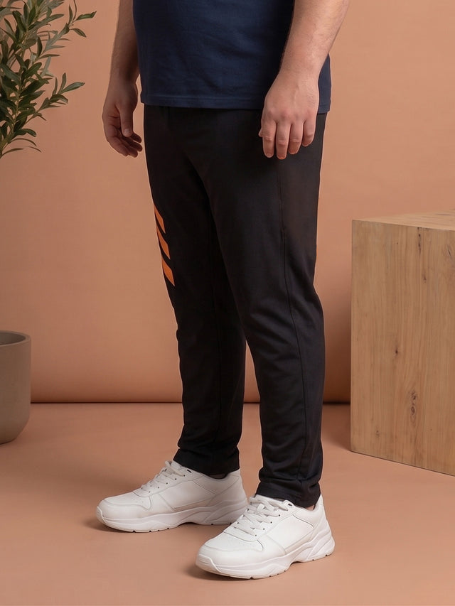 Men Plus Size Nightlights Black Solid Trackpants