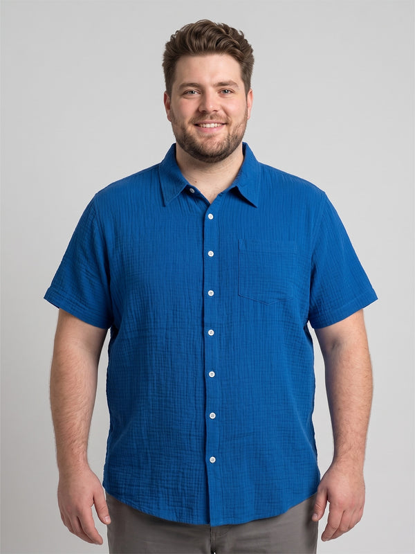 Men Plus Size Wrinkra Royal Blue Solid Shirts