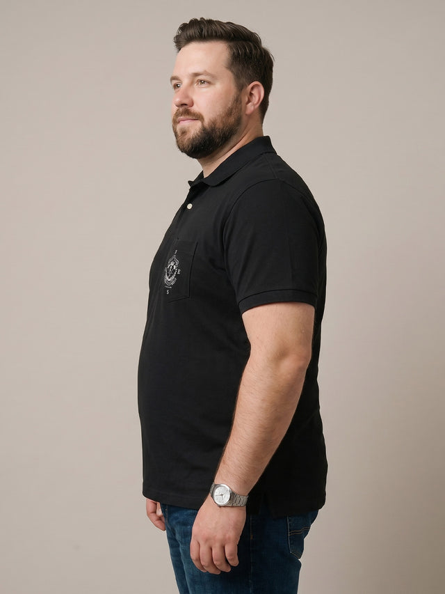 Men Plus Size Marine Black Printed Polo