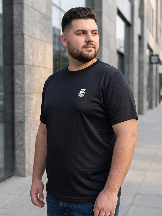 Men Plus Size Hiddenmist-Black Solid Black Round Neck Tshirt