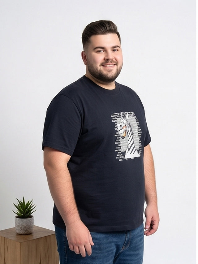 Men Plus Size Wildword Black Printed Round Neck