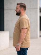 Men Plus Size Beigebanter Beige Printed Round Neck