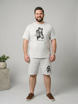 Men Plus Size Capture Grey Melange Printed Co-Ords
