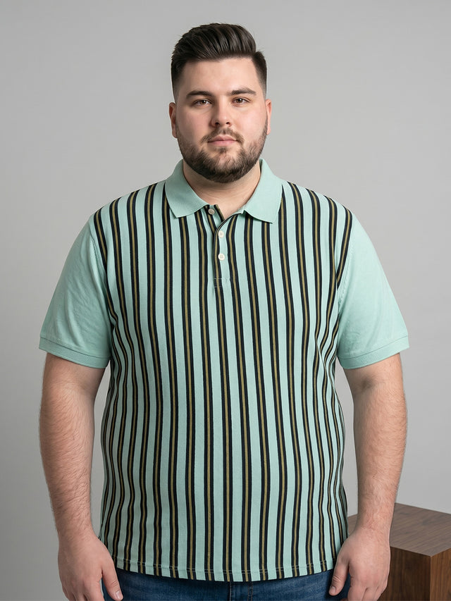 Men Plus Size Caramel Multi Striped Polo